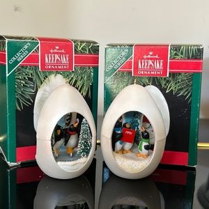 Pair of Christmas Hallmark ornaments- collectors series “winter Surprise”